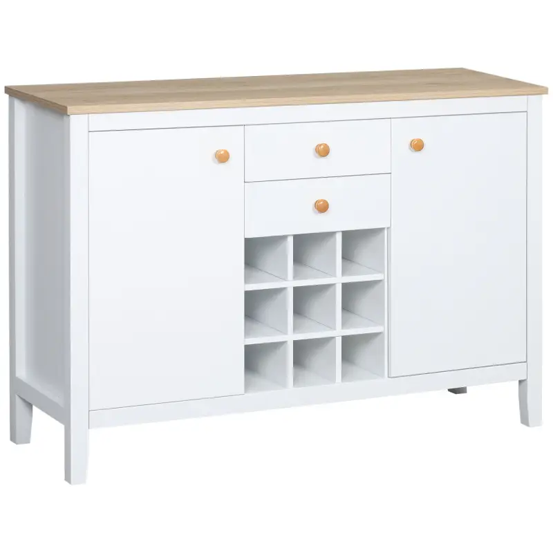 Aparador de Cocina Moderno con Cajones y Botellero Mueble Auxiliar para Comedor Salón 110x35x75 cm Blanco