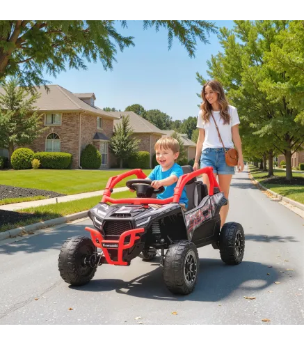 Coche Eléctrico para Niños 12V con Licencia Kawasaki Teryx KRX 1000 Control Remoto Suspensión Trasera Rojo