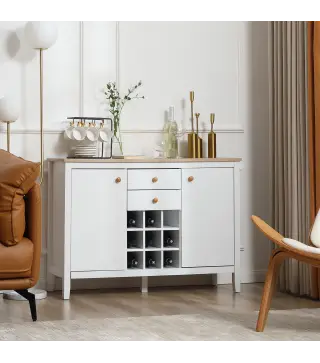 Aparador de Cocina Moderno con Cajones y Botellero Mueble Auxiliar para Comedor Salón 110x35x75 cm Blanco