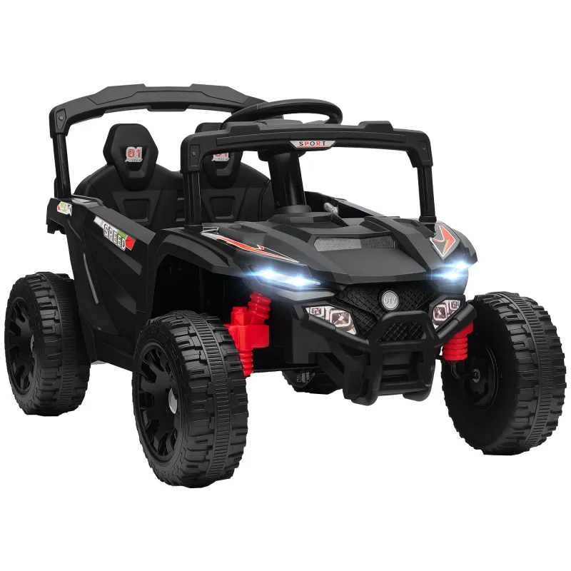 Coche Eléctrico para Niños 12V con 2 Motores Control Remoto 2,4G Suspensión Trasera Faros Música Negro