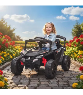 Coche Eléctrico para Niños 12V con 2 Motores Control Remoto 2,4G Suspensión Trasera Faros Música Negro