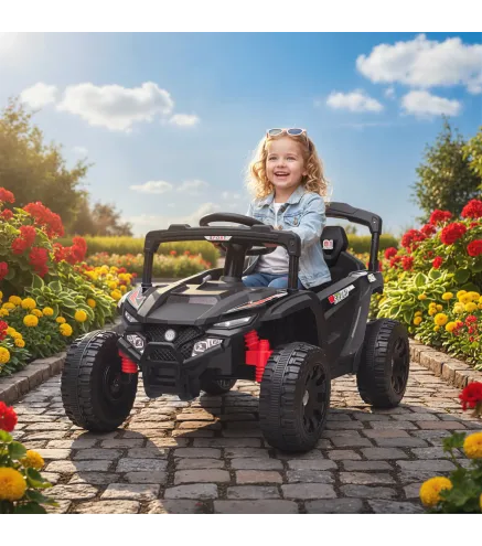 Coche Eléctrico para Niños 12V con 2 Motores Control Remoto 2,4G Suspensión Trasera Faros Música Negro