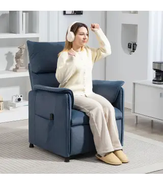 Sillón Reclinable con Motor sin Escobillas Reposapiés Tapizado Resistente y Bolsillos Laterales 80x83x104 cm Azul Oscuro