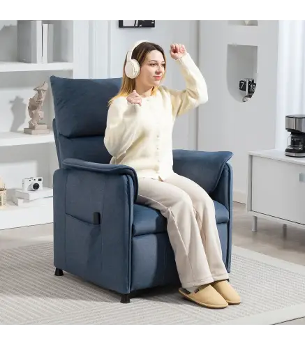 Sillón Reclinable con Motor sin Escobillas Reposapiés Tapizado Resistente y Bolsillos Laterales 80x83x104 cm Azul Oscuro