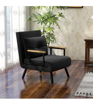 Sofá Cama Individual Plegable Silla Cama Convertible 4 en 1 Respaldo Ajustable de 5 Niveles y Almohada 63x73x81 cm Negro