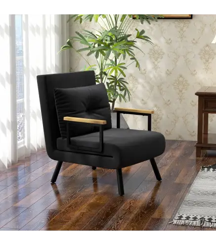 Sofá Cama Individual Plegable Silla Cama Convertible 4 en 1 Respaldo Ajustable de 5 Niveles y Almohada 63x73x81 cm Negro