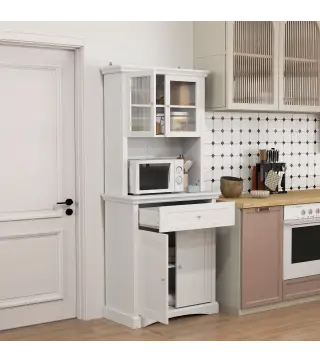 Alacena de Cocina con 1 Cajón 4 Puertas y Estantes Ajustables Carga 50 kg Mueble de Cocina 79x40x180 cm Blanco