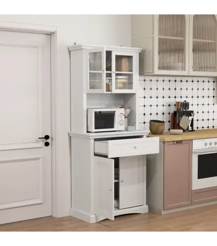 Alacena de Cocina con 1 Cajón 4 Puertas y Estantes Ajustables Carga 50 kg Mueble de Cocina 79x40x180 cm Blanco