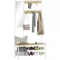 Perchero Zapatero con Espejo 3 Estantes Banco 10 Ganchos Ajustables Estilo Moderno para Pasillo 98x34x186 cm Natural