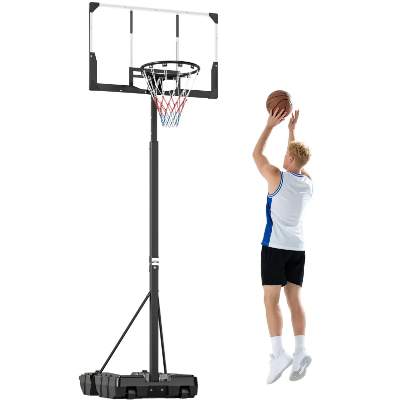 Canasta de Baloncesto para Exterior Ajustable de 230-305 cm con Tablero Irrompible Base Rellenable y Ruedas Negro