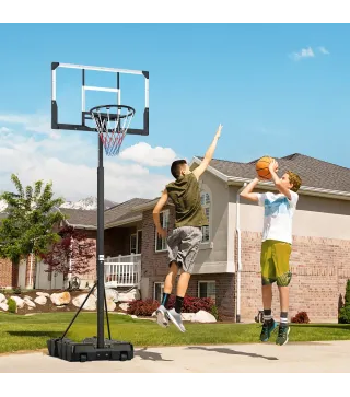 Canasta de Baloncesto para Exterior Ajustable de 230-305 cm con Tablero Irrompible Base Rellenable y Ruedas Negro