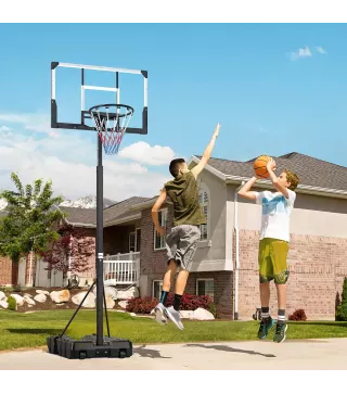 Canasta de Baloncesto para Exterior Ajustable de 230-305 cm con Tablero Irrompible Base Rellenable y Ruedas Negro