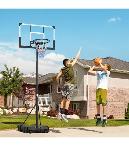 Canasta de Baloncesto para Exterior Ajustable de 230-305 cm con Tablero Irrompible Base Rellenable y Ruedas Negro