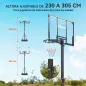 Canasta de Baloncesto para Exterior Ajustable de 230-305 cm con Tablero Irrompible Base Rellenable y Ruedas Negro