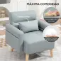 Sillón Tapizado en Cuero Sintético Respaldo con Costuras y Patas de Madera para Salón o Dormitorio 77x78x78 cm Gris