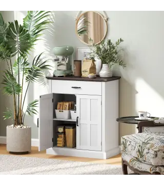 Aparador para Salón Rústico con 2 Puertas 1 Cajón Estante Ajustable para Comedor Entrada Blanco 75,2x40x91,5 cm