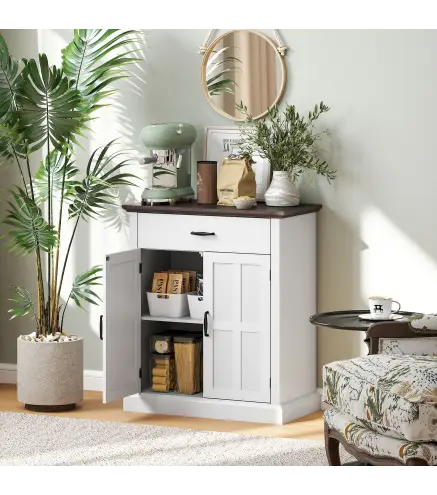 Aparador para Salón Rústico con 2 Puertas 1 Cajón Estante Ajustable para Comedor Entrada Blanco 75,2x40x91,5 cm