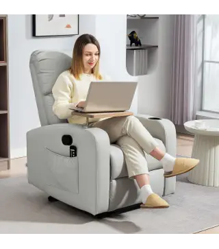 Sillón de Masaje con 4 Modos Vibración Reclinación 145° Mando a Distancia 77x93x105 cm Gris Claro