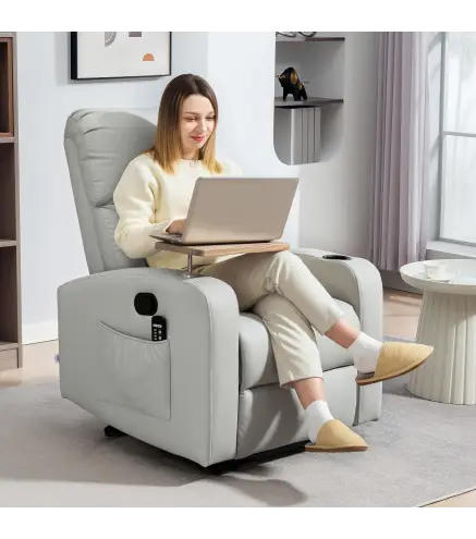 Sillón de Masaje con 4 Modos Vibración Reclinación 145° Mando a Distancia 77x93x105 cm Gris Claro