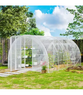 Invernadero de Túnel 4x3x2m con 2 Puertas Invernadero de Jardín con Techo Redondeado para Cultivos Plantas Transparente