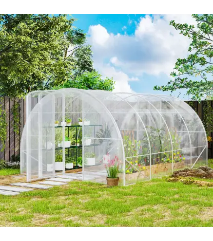 Invernadero de Túnel 4x3x2m con 2 Puertas Invernadero de Jardín con Techo Redondeado para Cultivos Plantas Transparente