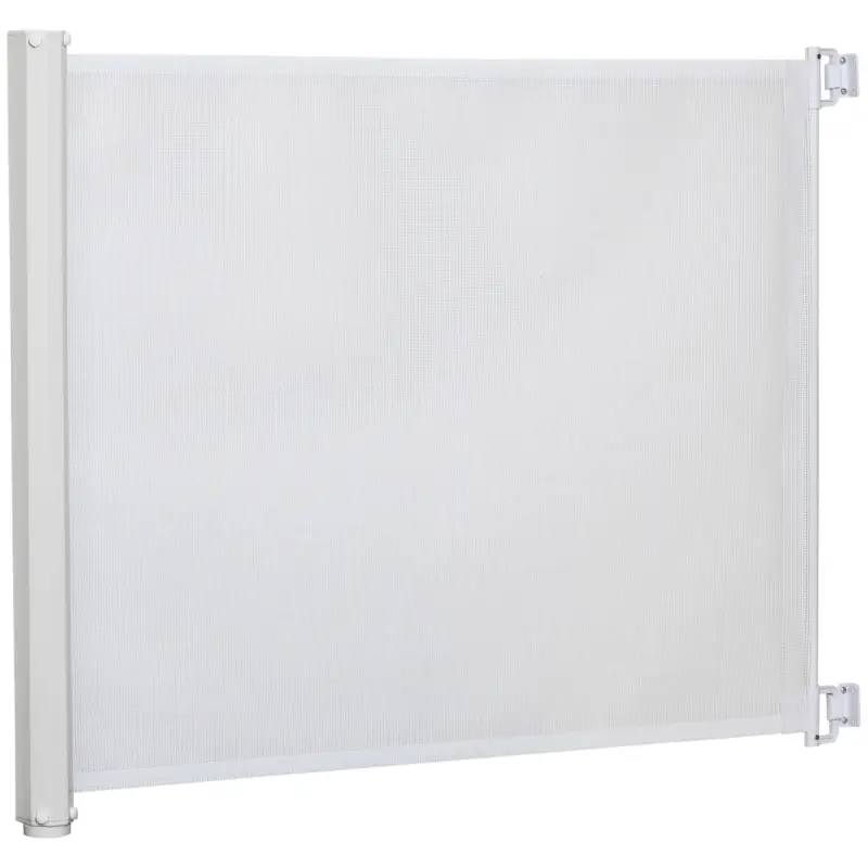 Puerta para Perros Plegable con Ancho Ajustable 5,5-115 cm Barrera de Seguridad para Perros Retráctil con Asa Blanco