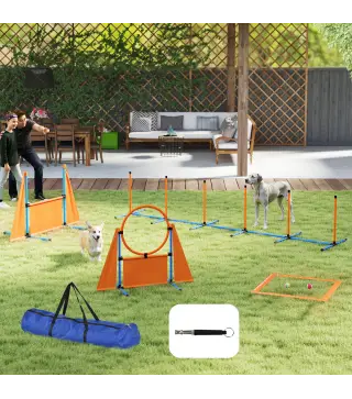 Kit de Agilidad para Perros Agility de 6 Piezas para Mascotas con Saltos Slalom Caja de Pausa Silbato y Pelotas