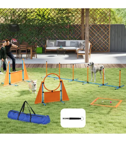 Kit de Agilidad para Perros Agility de 6 Piezas para Mascotas con Saltos Slalom Caja de Pausa Silbato y Pelotas