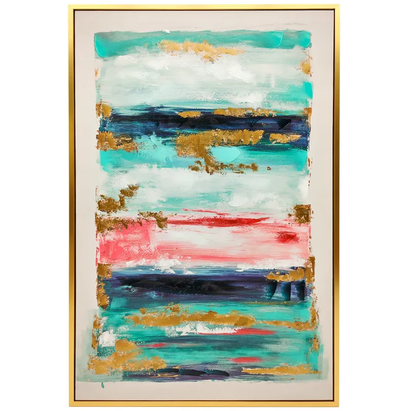 Cuadro en Lienzo Abstracto a Mano 120x80 cm Cuadro para Decoración de Salón Moderno con Marco de Madera Multicolor