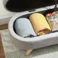 Puff Almacenaje Tapizado en Terciopelo de Teddy con Patas de Madera y Asiento Acolchado Gris Claro