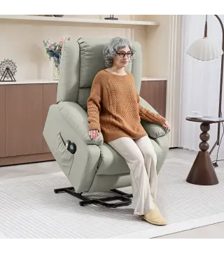 Sillón Levanta Personas Eléctrico con 8 Punto de Masaje Función Calentamiento 2 Controles Remotos y Bolsillo Gris Claro