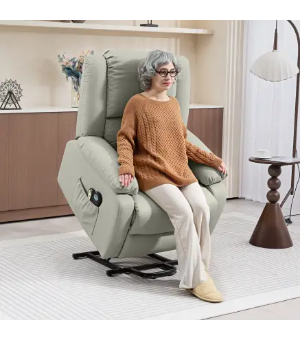 Sillón Levanta Personas Eléctrico con 8 Punto de Masaje Función Calentamiento 2 Controles Remotos y Bolsillo Gris Claro