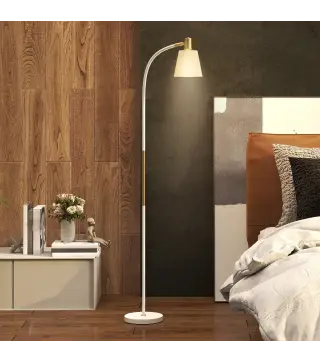 Lámpara de Pie LED con Altura Ajustable y Pantalla para Lectura 49x21x127-160 cm Blanco y Dorado