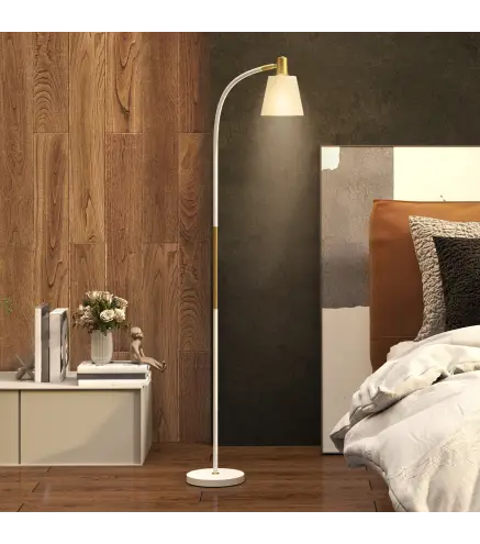 Lámpara de Pie LED con Altura Ajustable y Pantalla para Lectura 49x21x127-160 cm Blanco y Dorado