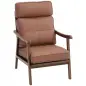 Sillón de Salón Tapizado en PU con Marco de Madera Cojines Acolchados Gruesos Marrón y Madera Nogal