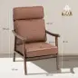 Sillón de Salón Tapizado en PU con Marco de Madera Cojines Acolchados Gruesos Marrón y Madera Nogal