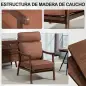 Sillón de Salón Tapizado en PU con Marco de Madera Cojines Acolchados Gruesos Marrón y Madera Nogal