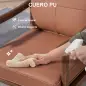 Sillón de Salón Tapizado en PU con Marco de Madera Cojines Acolchados Gruesos Marrón y Madera Nogal
