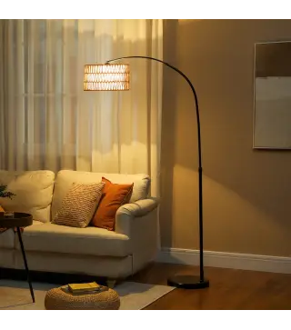 Lámpara de Pie Estilo Linterna con Pantalla de Fibra de Yute y Base de Mármol 93x34x144-175 cm Marrón y Negro