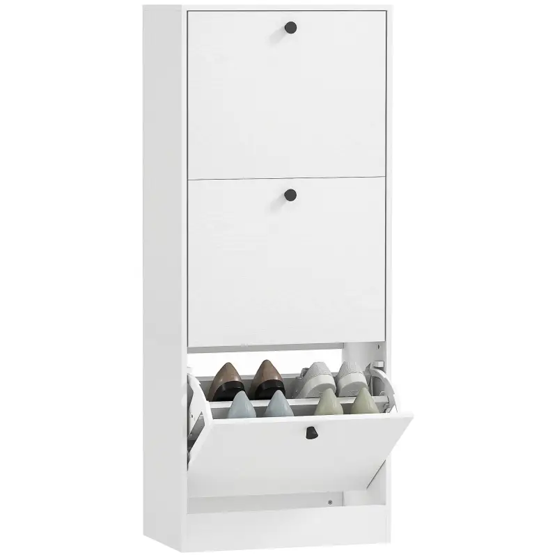 Zapatero con 3 Puertas Abatibles Estantes Ajustables y Diseño Compacto 47x28x115 cm Blanco Veteado