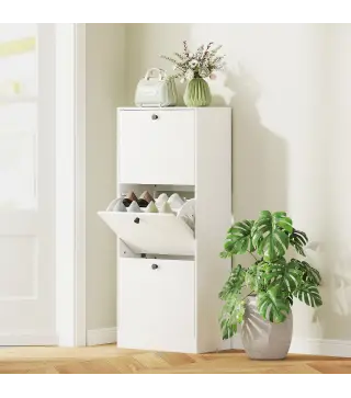 Zapatero con 3 Puertas Abatibles Estantes Ajustables y Diseño Compacto 47x28x115 cm Blanco Veteado