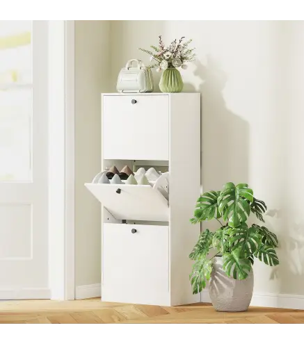Zapatero con 3 Puertas Abatibles Estantes Ajustables y Diseño Compacto 47x28x115 cm Blanco Veteado