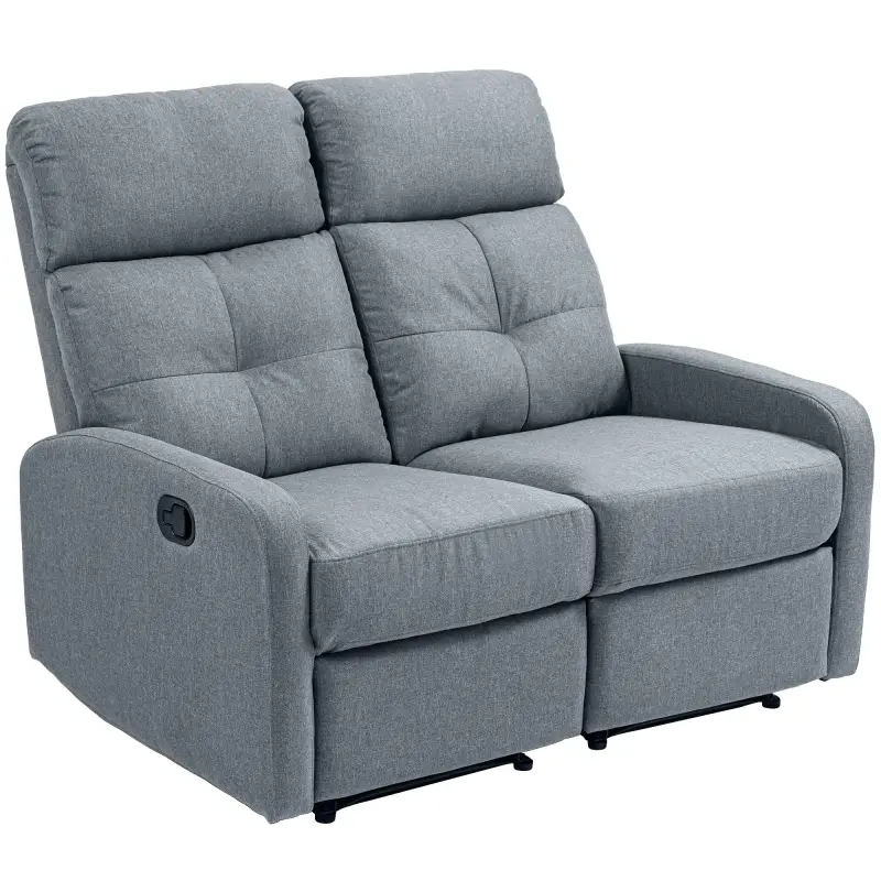 Sofá de 2 Plazas Reclinable Manual Tapizado en Lino con Reposapiés y Acolchado Grueso 118x95x101 cm Gris