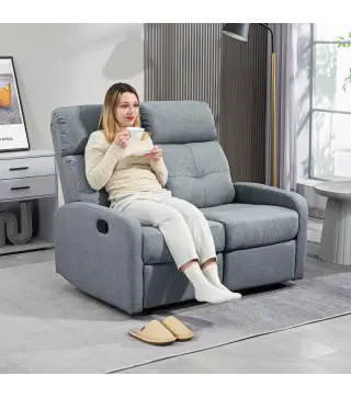 Sofá de 2 Plazas Reclinable Manual Tapizado en Lino con Reposapiés y Acolchado Grueso 118x95x101 cm Gris