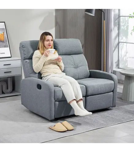 Sofá de 2 Plazas Reclinable Manual Tapizado en Lino con Reposapiés y Acolchado Grueso 118x95x101 cm Gris