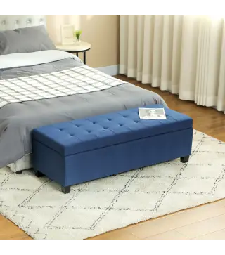 Banco de Almacenamiento Puff de Almacenaje Taburete Tapizado en Lino con Tapa Abatible para Entrada 125x49x41,5 cm Azul