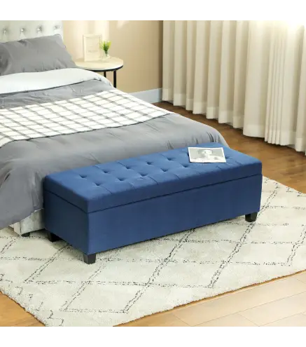 Banco de Almacenamiento Puff de Almacenaje Taburete Tapizado en Lino con Tapa Abatible para Entrada 125x49x41,5 cm Azul
