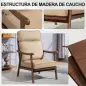 Sillón de Salón Tapizado en PU con Marco de Madera Cojines Acolchados Gruesos Caqui y Madera Nogal