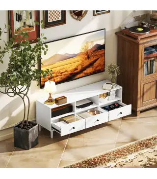 Mueble TV Compacto con 3 Cajones y 3 Compartimentos para TV de hasta 65 Pulgadas 120x34x45 cm Blanco