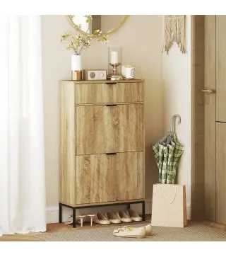 Zapatero Estrecho con 2 Puertas Cajón y Estantes Ajustables para 8 Pares de Zapatos 60x24x105,5 cm Roble